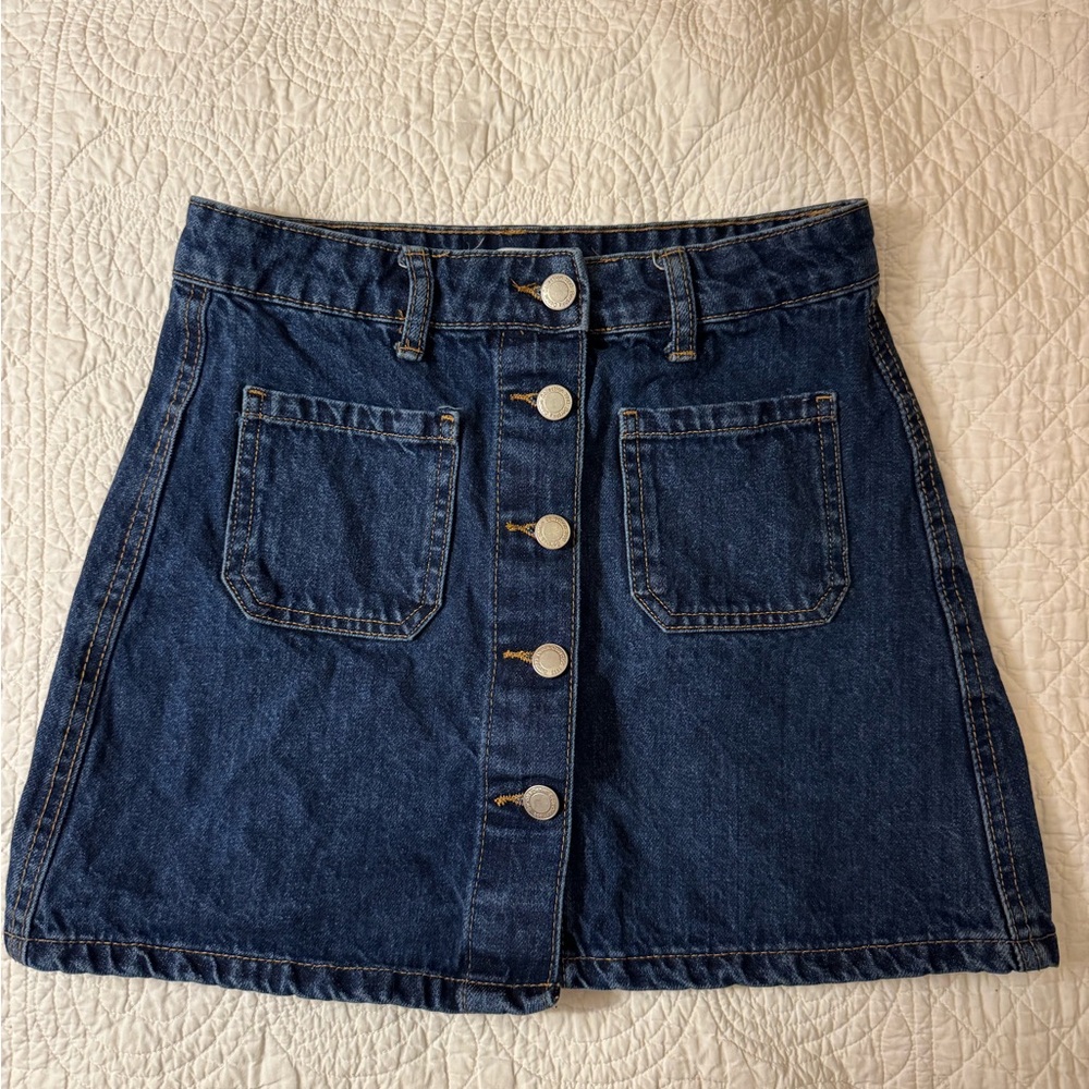 Bershka Dark Blue Structured Denim Mini Skirt